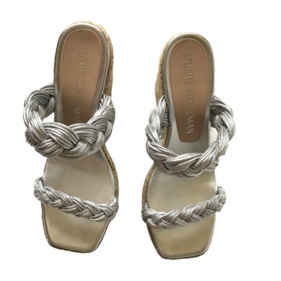 NWOB Stuart Weitzman Braida Espadrille Wedge Sandals Womens 11 Metallic Silver - Picture 8 of 15